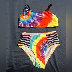 Girls Tie Dye High Waist Swim Suit